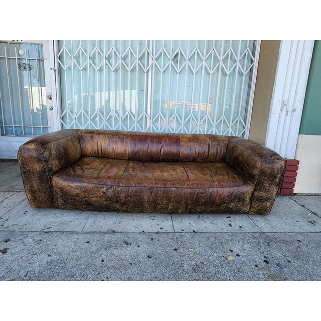 American Distressed Vintage Leather Sofa For Sale - Image 3 of 4