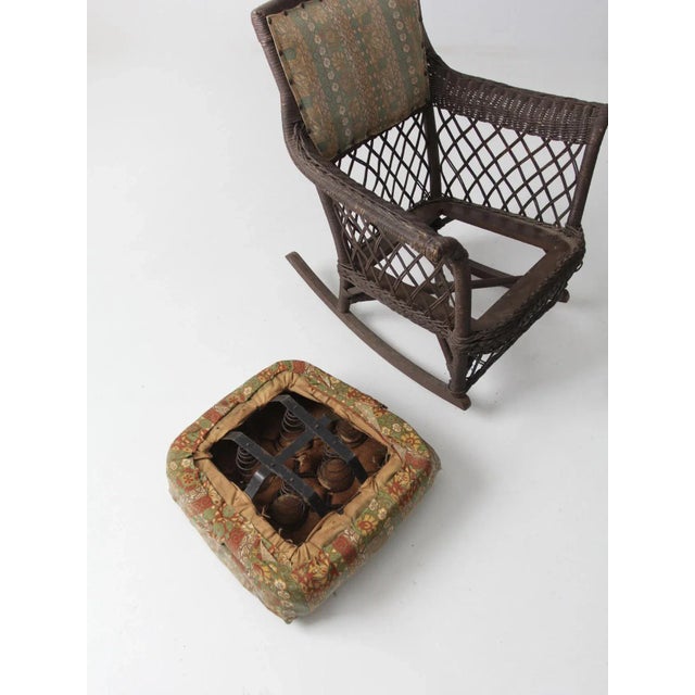 Antique Wicker Rocking Chair With Cushion For Sale - Image 11 of 13