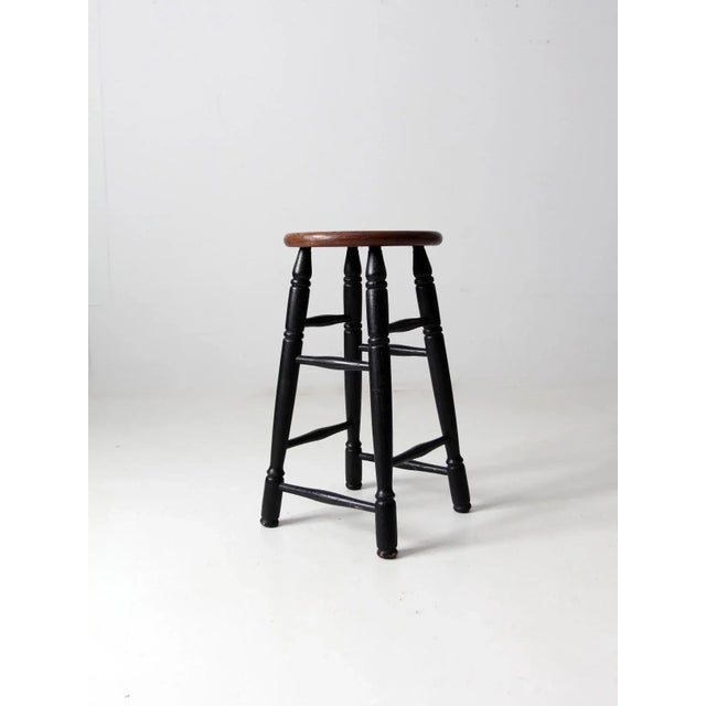 Farmhouse Vintage Wooden Stool For Sale - Image 3 of 12