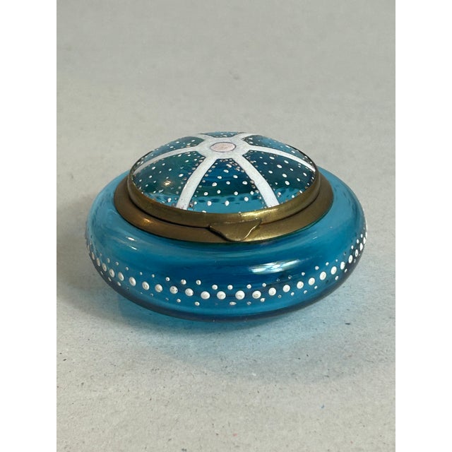 Late 19th Century Antique Victorian Painted Blue Glass Vanity Trinket Box Bohemian Attributed to Moser For Sale - Image 5 of 11