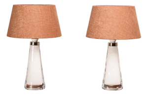 White Glass Table Lamps with Dark Ochre Shades by Carl Fagerlund for Orrefors Sweden, Set of 2