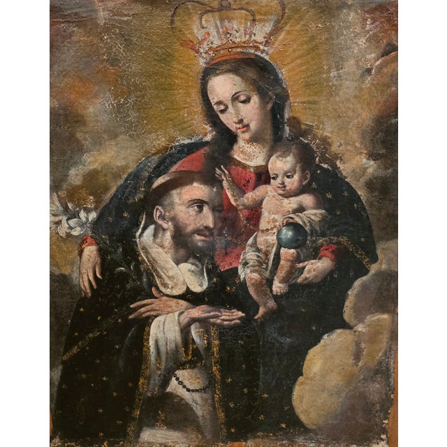 Antique Spanish Colonial Painting on Canvas Under Glass For Sale - Image 10 of 12