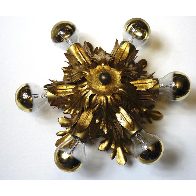 Gold Plated Metal Flowers with Leaves Chandelier 6 Lights from Banci Firenze, 1970s, in Very Good conditions. Designed...