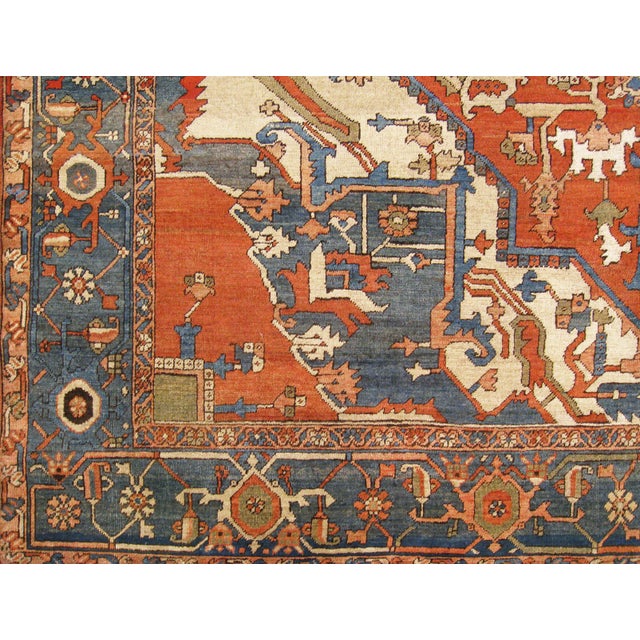 Persian 1890 Antique Persian Serapi Oriental Carpet with Medallion and Soft Colors, Room Size For Sale - Image 3 of 7