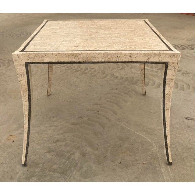 Maitland - Smith Maitland Smith Tesselated Neutral Marble Game Table With Splayed Legs, 1980s For Sale - Image 4 of 17