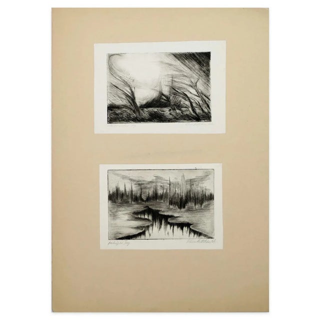 Beige Two Lake Landscapes - Original Etching and Drypoint - 1970s 1970s For Sale - Image 8 of 8
