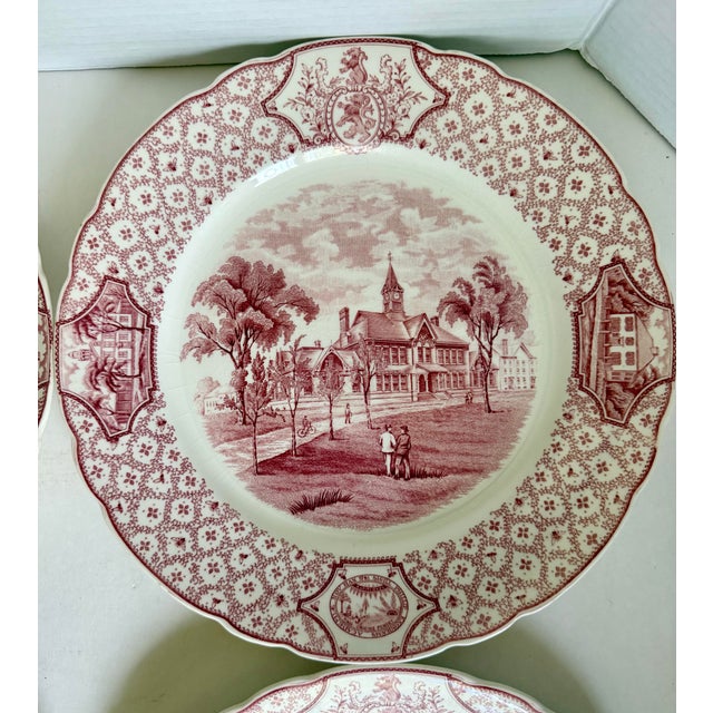 1930s 1931 Royal Cauldon Phillips Exeter Academy Pink Transferware Plates, Set of 4 For Sale - Image 5 of 10
