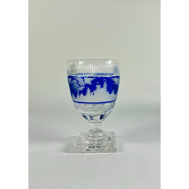Biedermeier Mid 19th Century Bohemian Blue Overlay Cut Glass Goblets - Set of 10 For Sale - Image 3 of 12
