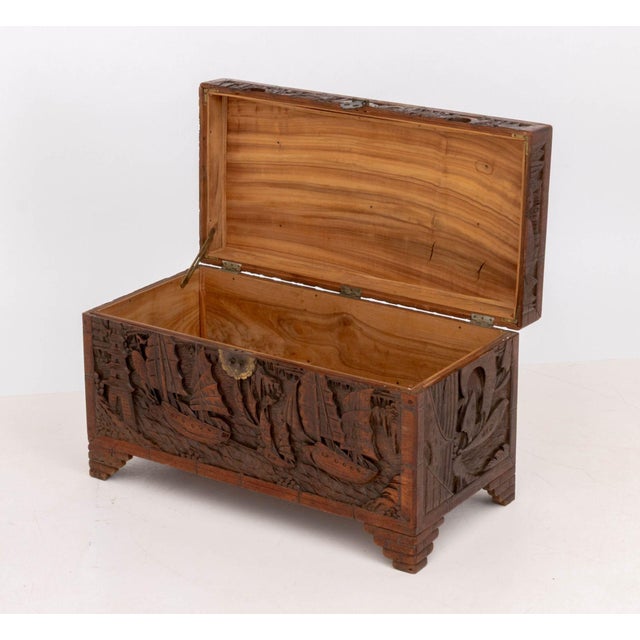 Brown Chinese Figural Carved Camphor Wood Chest For Sale - Image 8 of 12