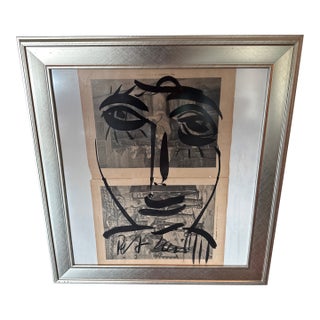 1970s Peter Keil Early Portrait Painting on Print For Sale