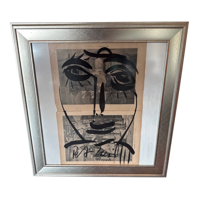 1970s Peter Keil Early Portrait Painting on Print For Sale