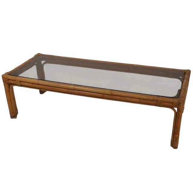 Tropi-cal Mid Century Glass Top Bamboo Coffee Table For Sale - Image 4 of 14