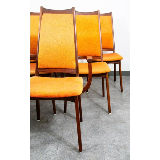 Mid Century Modern Dining Chairs Set 8 Armchairs Orange Solid Walnut MCM Captain For Sale - Image 12 of 12