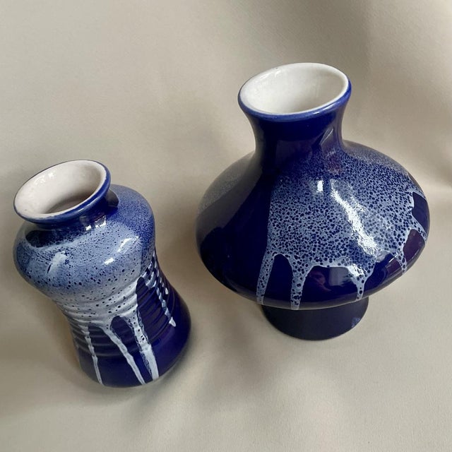 Ceramic Mid-Century Blue Ceramic Vases from Kravsko, Former Czechoslovakia, 1970s, Set of 2 For Sale - Image 7 of 10