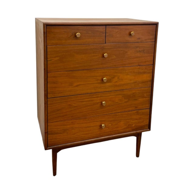 Kipp Stewart Mid-Century Modern Drexel Declaration Walnut Tallboy Dresser by Kipp Stewart – 6-Drawer MCM Chest. For Sale - Image 4 of 10