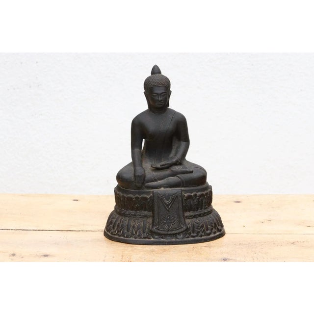 Asian Antique Captivating Metal Buddha With Patinated Finish For Sale - Image 3 of 12