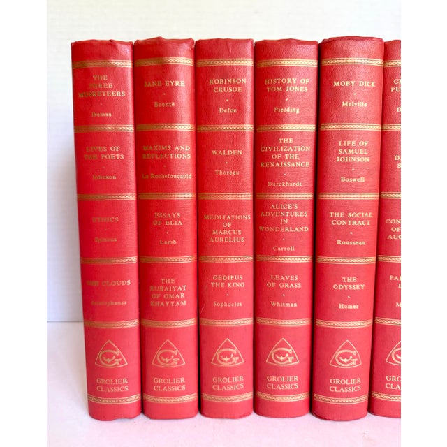 Mid-Century Modern 1956 Set of 9 Grolier Classics Red Decorative Library Books For Sale - Image 3 of 10