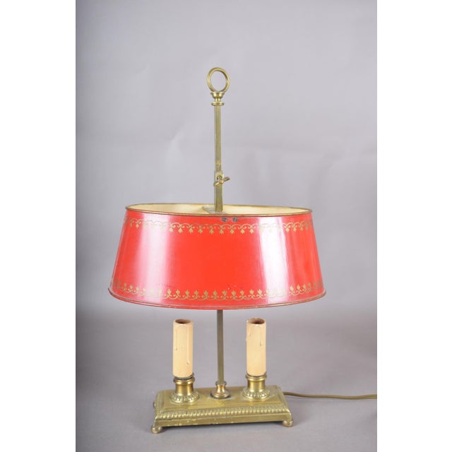 1950s Brass Bouillotte Table Lamp with Red Tole Shade, 1950s For Sale - Image 5 of 15