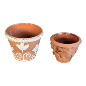 1970s Italian Terracotta Planter Pots With Designs in Relief