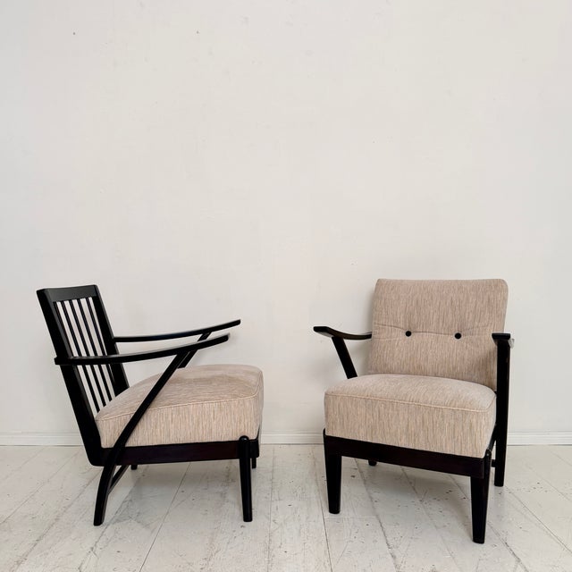 Mid-Century Modern Lounge Chairs with Black Wooden Frame, 1950s, Set of 2 For Sale - Image 16 of 18