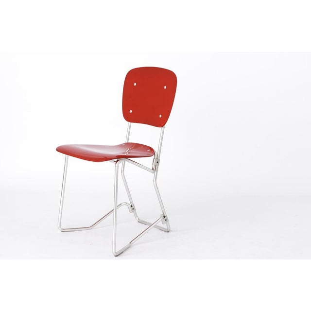 4 Vintage stacking chairs, designed by German designer Armin Wirth in the 1950s. Model name: Aluflex Manufacturer: Ph....