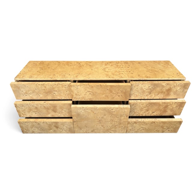 Vintage 1970s Hollywood Regency Burl Wood Eight-Drawer Dresser With Black Base For Sale - Image 9 of 13