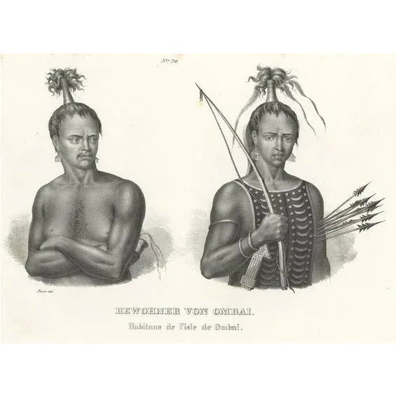 Paper Schinz, Warriors from Ombai Island, Alor, Archipel, Indonesia, 1845, Print For Sale - Image 7 of 7