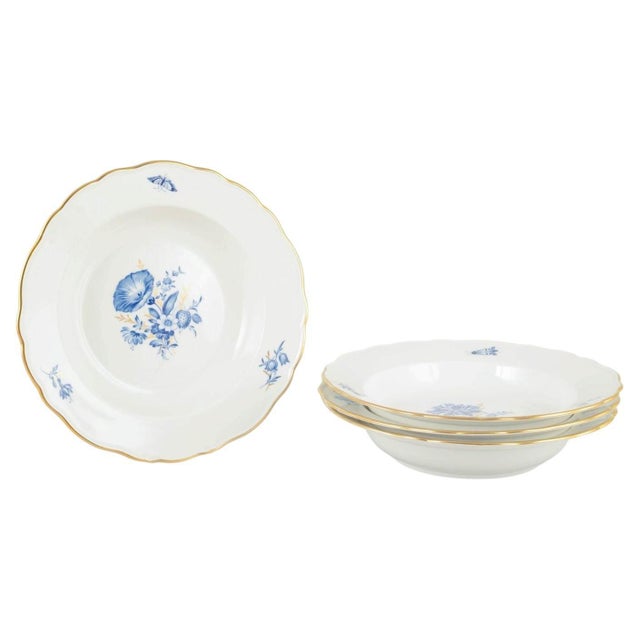 20th Century Deep Porcelain Plates with Floral Motifs by Meissen, Germany, Set of 4 For Sale - Image 5 of 5