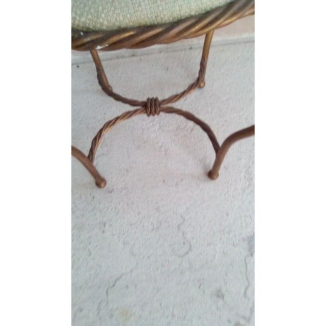 Hollywood Regency 1970s Hollywood Regency Wrought Iron Tassel Rope Swivel Vanity Chair with Upholstered Seat For Sale - Image 3 of 12