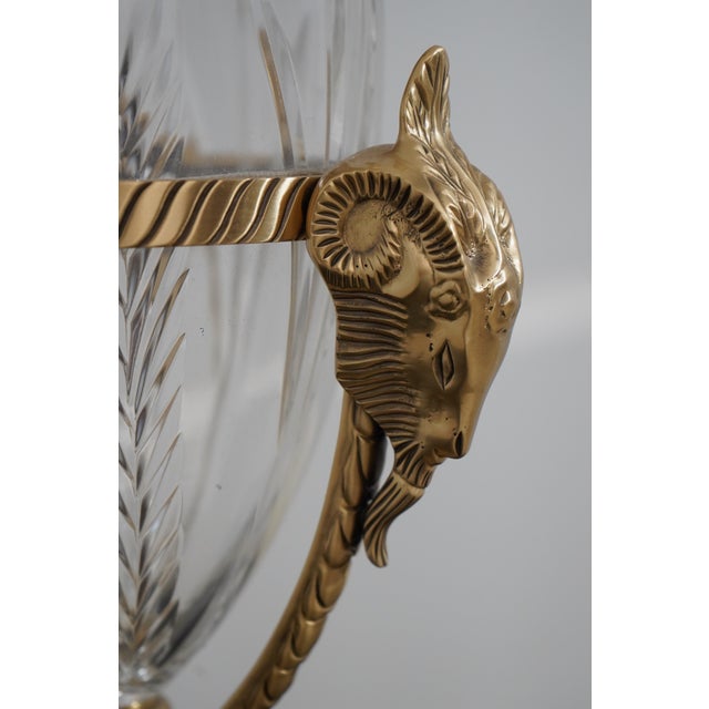 Pair Rams Head Brass & Crystal Regency Lamps For Sale - Image 4 of 10