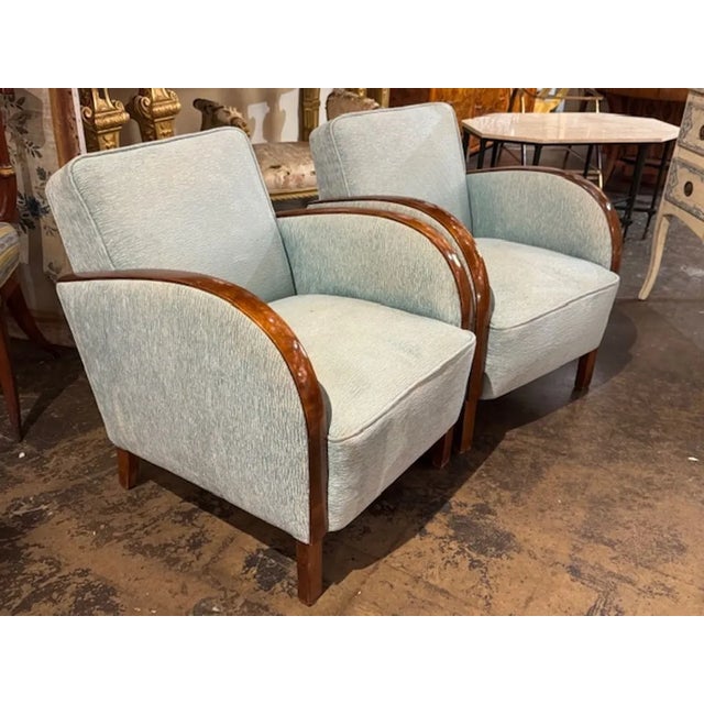 Wood Pair of French Art Deco Mahogany Club Chairs For Sale - Image 7 of 7