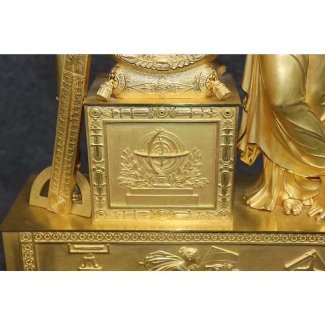 19th C. Large French Empire Bronze Gilded Ormolu Figural Clock For Sale - Image 10 of 17