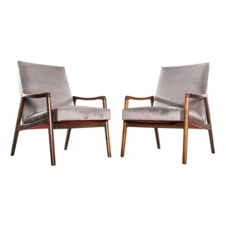 Armchair in Grey Cotton Velvet by Jaroslav Šmídek, 1950s For Sale