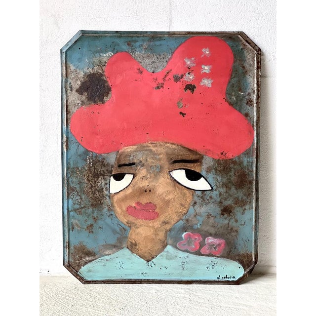 Beige Elvira, Portrait, 2000s, Painting on Metal For Sale - Image 8 of 9