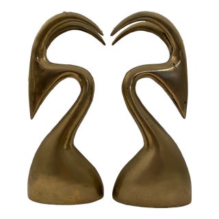 Vintage Post Modern Brass Antelope Head Sculpture - a Pair For Sale
