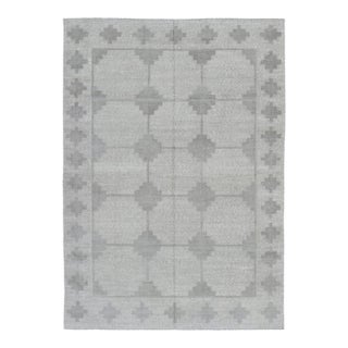 Rug & Kilim’s Indian Dhurrie Rug in Slate Gray With Geometric Patterns For Sale