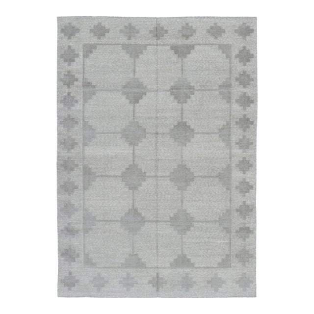 Rug & Kilim’s Indian Dhurrie Rug in Slate Gray With Geometric Patterns For Sale