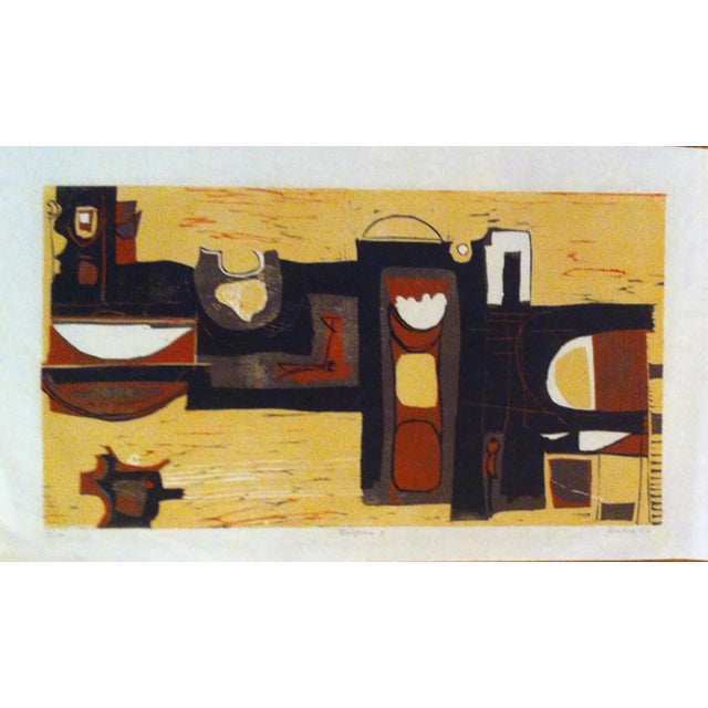 Clay Walker Clay Walker Mid-Century "Ediface 3" Woodcut Print For Sale - Image 4 of 4
