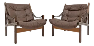 Torbjørn Afdal Leather Arm Chairs, 1960s