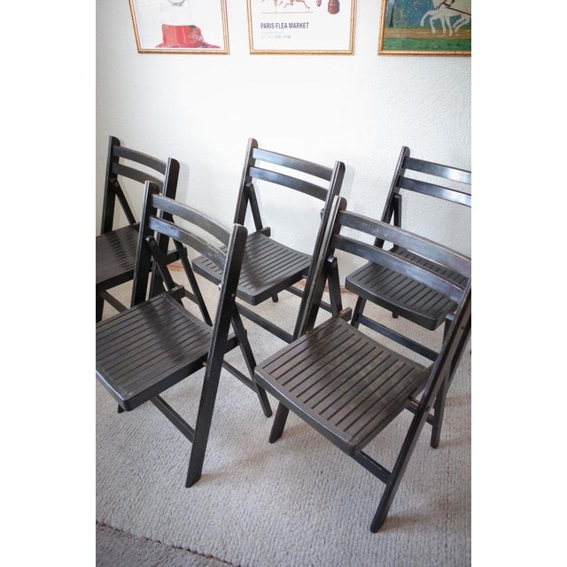 Vintage Painted Black Folding Chairs, Set of 5 For Sale - Image 4 of 18