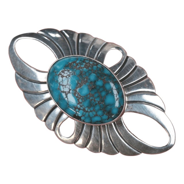 Carol Wylie Navajo silver and high grade turquoise pin For Sale