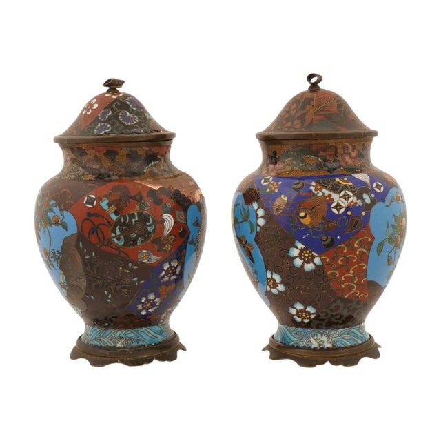 Antique Japanese Meiji Cloisonne Enamel Covered Jars For Sale - Image 4 of 11