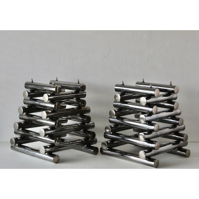 Paul Mayen Style Chrome Tubular Stacked Side Tables Vintage-a Pair For Sale - Image 10 of 17