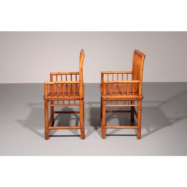 Asian Hongmu Comb-Back Armchairs, 1920, Set of 2 For Sale - Image 4 of 14