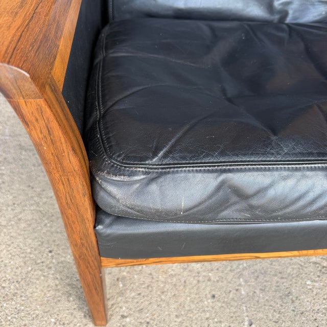 Knud Sæter Mid-Century Rosewood and Black Leather Lounge Chair and Ottoman For Sale - Image 9 of 12