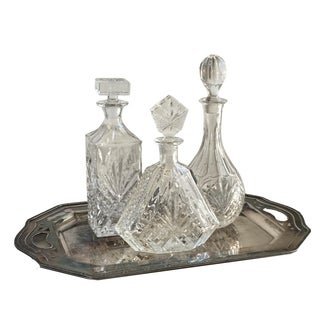 Vintage Silver Tray & Decanters - Set of 4