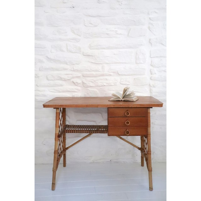 Louis Sognot Vintage Desk and Chair in Wicker by Louis Sognot, 1950s, Set of 2 For Sale - Image 4 of 15