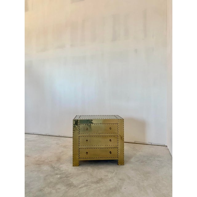 Contemporary 1980s Sarreid Style Brass Clad 3 Drawer Chest For Sale - Image 3 of 16