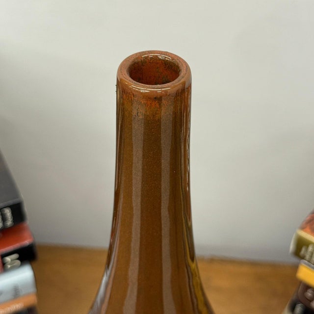 Brown and Blue Ceramic Vase with Narrow Neck For Sale In New York - Image 6 of 8