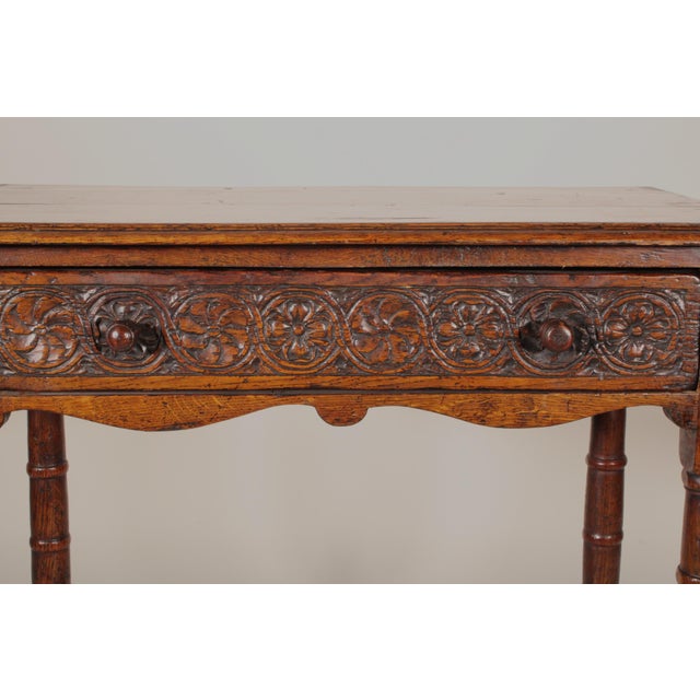 Wood Antique Tudor Style Oak Side Table For Sale - Image 7 of 10
